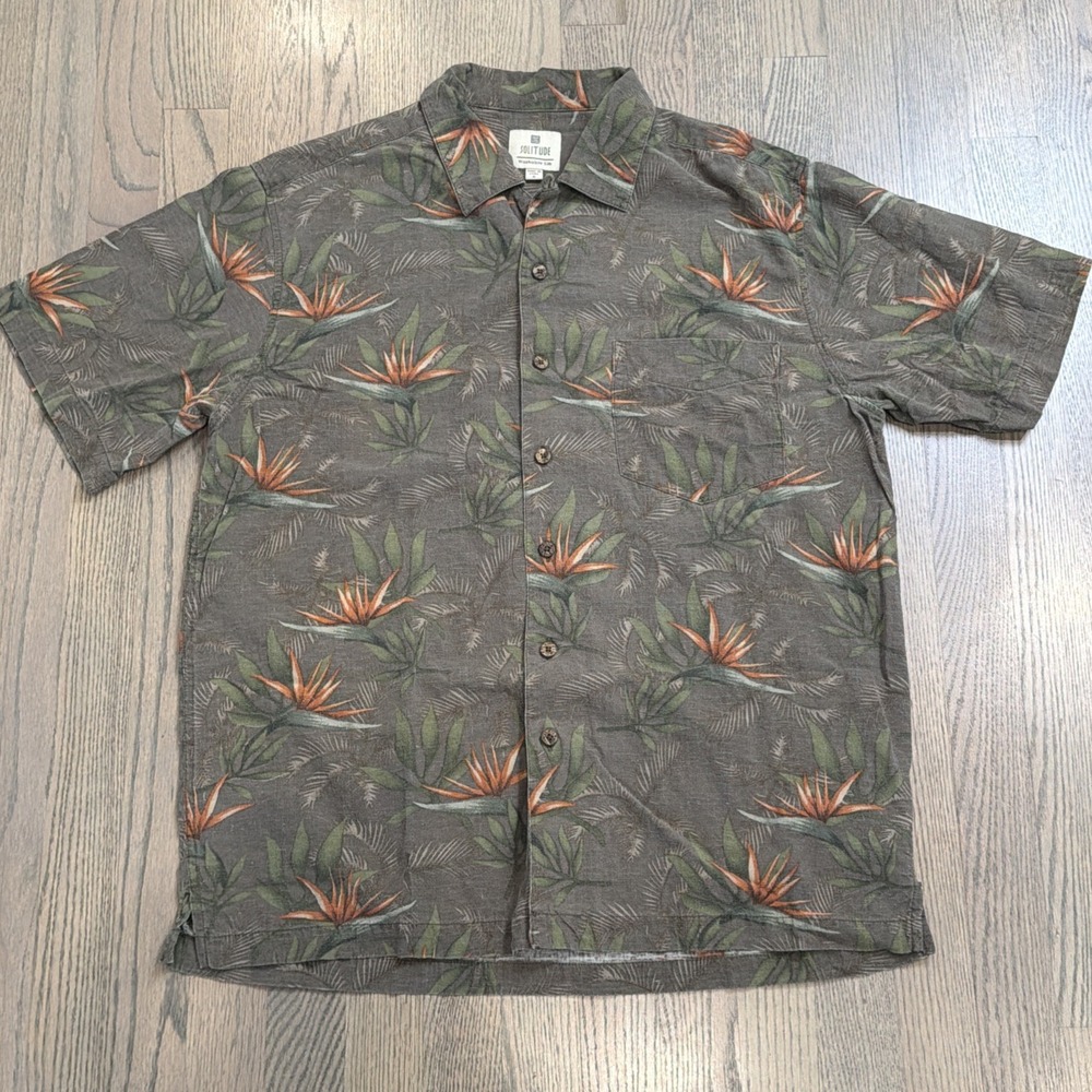 Solitude Hawaiian Washable Silk Button Down‎ Men's Green Tropical Vtg Size M